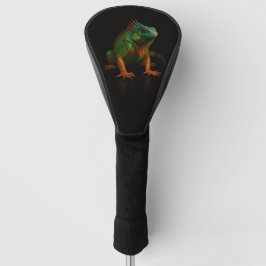 Schwarze Luxus-Golf-Treibercover, Grüner Leguan Golf Headcover