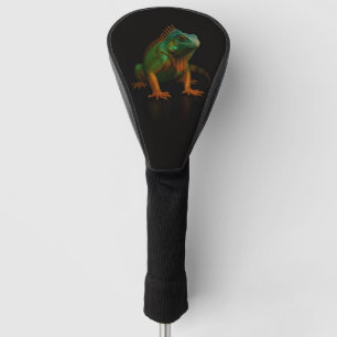Schwarze Luxus-Golf-Treibercover, Grüner Leguan Golf Headcover