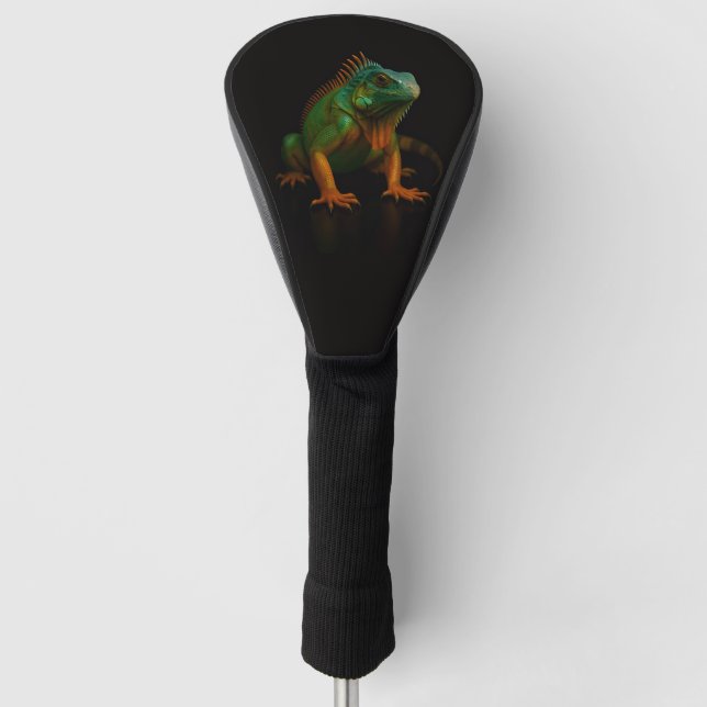 Schwarze Luxus-Golf-Treibercover, Grüner Leguan Golf Headcover (Vorderseite)