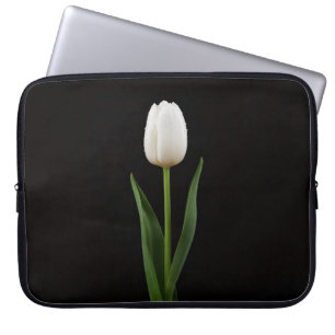 Schwarze Luxus-Laptop-Hülle 4, Perlenweiß Tulpe Laptopschutzhülle