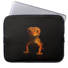 Schwarze Luxus-Laptop-Hülle, Gecko Leopard Eidechs Laptopschutzhülle