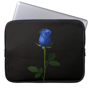 Schwarze Luxus-Laptoptasche mit Midnight Blue Rose Laptopschutzhülle