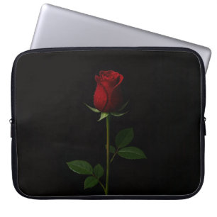 Schwarze Luxus-Laptoptasche mit samtiger roter Ros Laptopschutzhülle