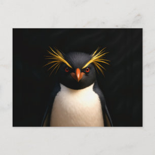 Schwarze Luxus-Postkarte mit Rockhopper-Pinguin Postkarte