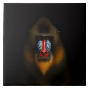Schwarze Luxusfliese 4 mit exotischem Mandrill-Aff Fliese