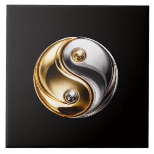 Schwarze Luxusfliese 4 mit Harmonie-Yin-Yang-Symbo Fliese