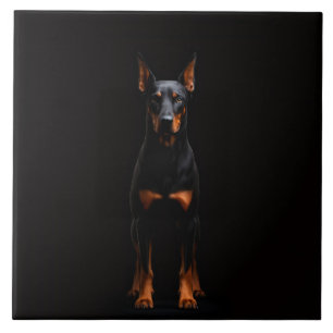 Schwarze Luxusfliese 4 mit wachsamem Dobermann Fliese