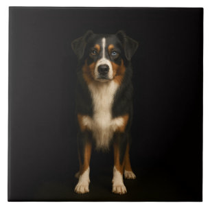 Schwarze Luxusfliese 4 mit weisem Australian Sheph Fliese