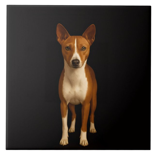 Schwarze Luxusfliese mit klassigem Basenji-Hund Fliese (Vorderseite)