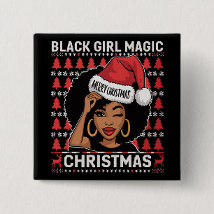 Schwarze Mädchen Magie Frohe Weihnachten Afroameri Button