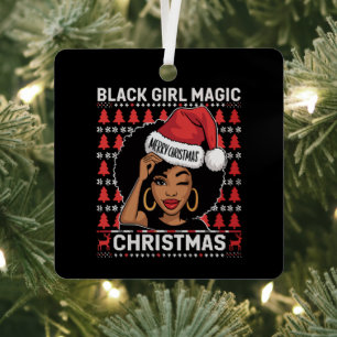 Schwarze Mädchen Magie Frohe Weihnachten Afroameri Ornament Aus Metall
