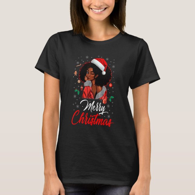 Schwarze Mädchen Magie Frohe Weihnachten Afroameri T-Shirt (Vorderseite)