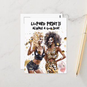 Schwarze Mädchen mit Locken Leopardendruck Wasserf Postkarte