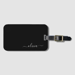 Schwarze Mädchen-Schrift-Monogramm-Name Modern Gepäckanhänger