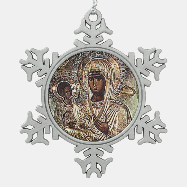 Schwarze Madonna-Weihnachtsverzierung Schneeflocken Zinn-Ornament (Vorderseite)