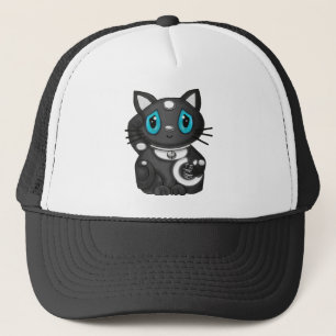 Schwarze Maneki Neko Bekoning viel Glück-Katze Truckerkappe