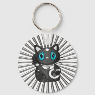 Schwarze Maneki Neko viel Glück-Katze Schlüsselanhänger