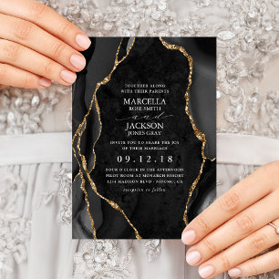 Schwarze Marmor-Gold-Achat-Hochzeit Einladung