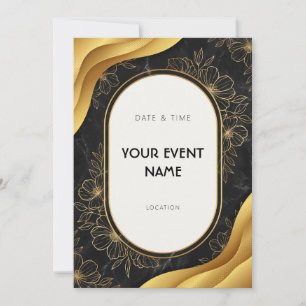 Schwarze Marmor-Gold-Linien-Florales Einladung