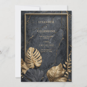 Schwarze Marmor Gold Monstera Tropische Moderne Ho Einladung