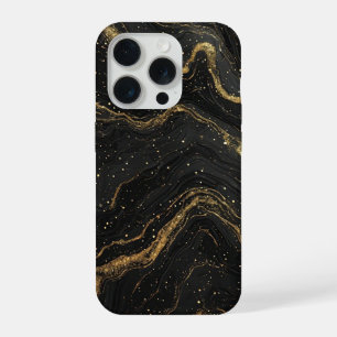 Schwarze Marmor-Goldadern Luxus-Abstrakt iPhone 15 Pro Hülle