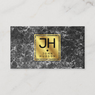 Schwarze Marmor- und Goldene Moderne Monogramm-BC- Visitenkarte