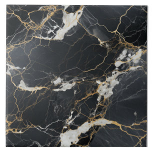Schwarze Marmorfliese mit goldener Aderung Chic Fliese