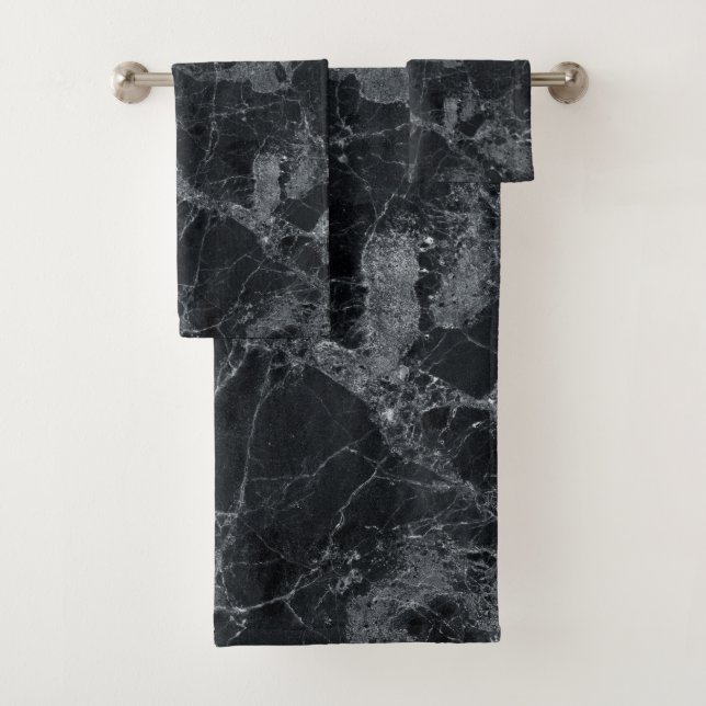 Schwarze Marmorstruktur Badhandtuch Set (Insitu)
