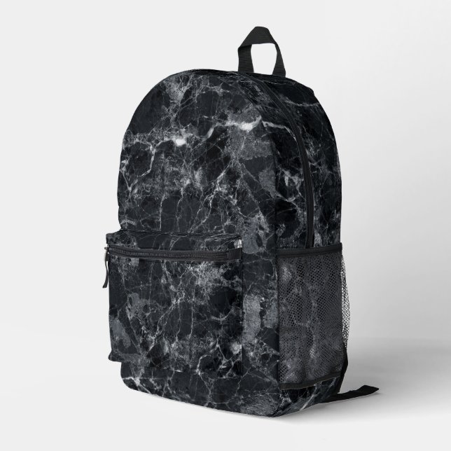 Schwarze Marmortextur Bedruckter Rucksack (Rückseitige Ecke Rechts)