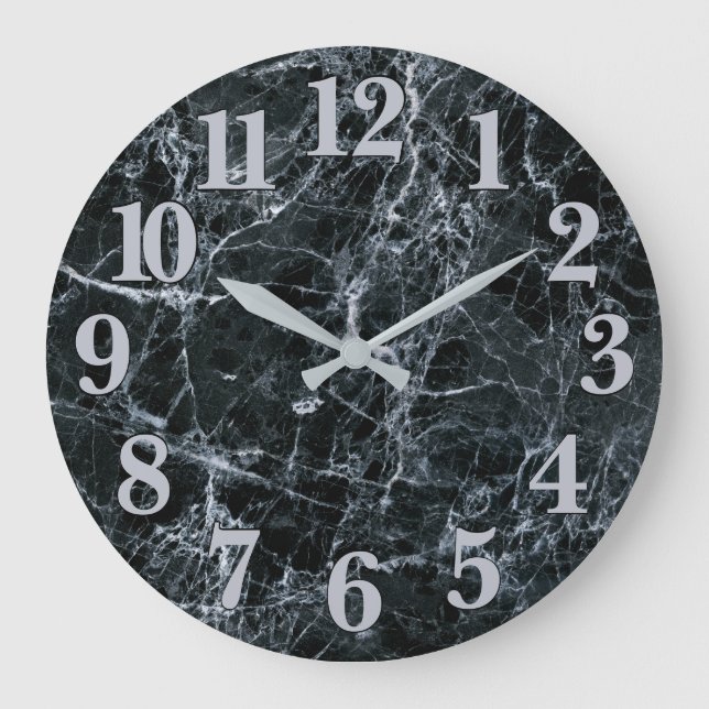 Schwarze Marmortextur Große Wanduhr (Vorderseite)