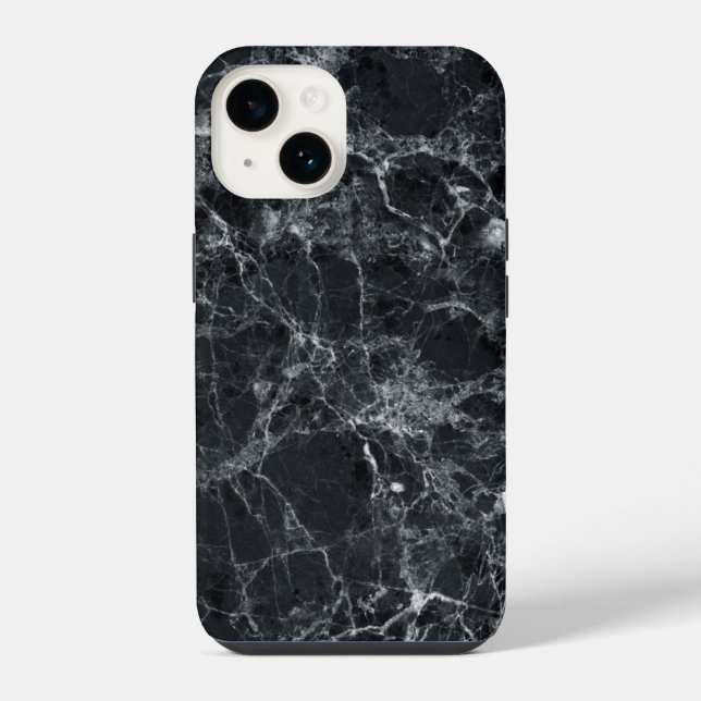 Schwarze Marmortextur iPhone 14 Hülle (Rückseite)