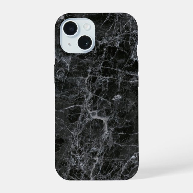 Schwarze Marmortextur iPhone 15 Hülle (Rückseite)
