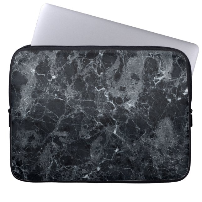 Schwarze Marmortextur  Laptopschutzhülle (Vorderseite)