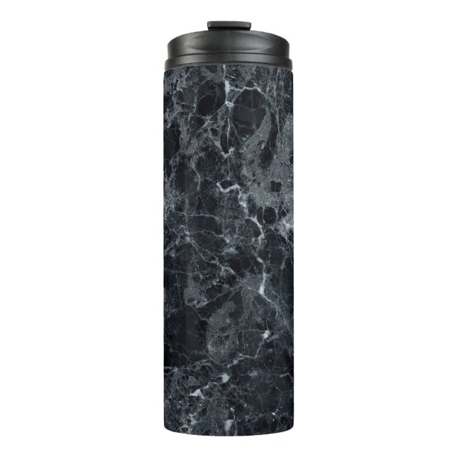Schwarze Marmortextur Thermosbecher (Vorderseite)
