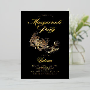 Schwarze Maskenball-Party Folieneinladung