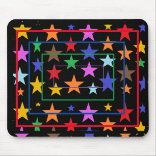 Schwarze Mauspad mit farbigen Sternen überall