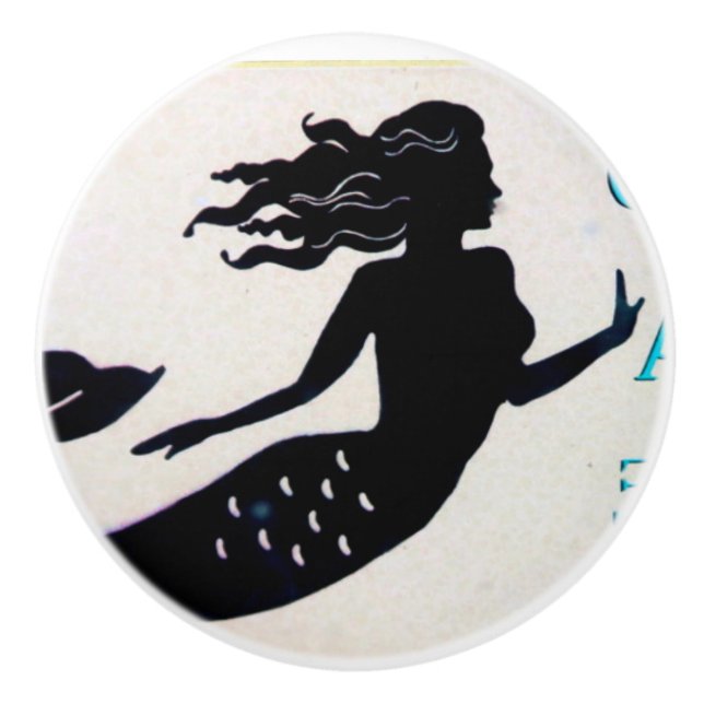 Schwarze Meerjungfrau-Silhouette Thunder_Cove Keramikknauf (Vorderseite)