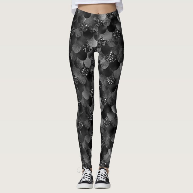Schwarze Meerjungfrauenskala Leggings (Vorderseite)