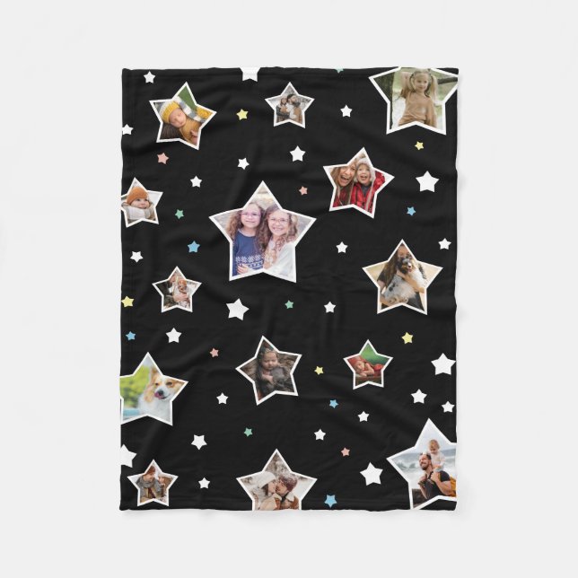 Schwarze Mehrfarbig Star-Shaped-Fotos Fleecedecke (Vorderseite)