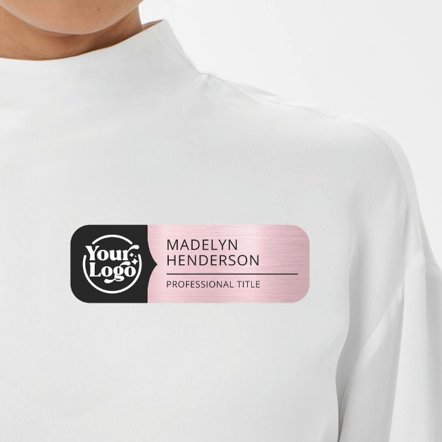 Schwarze Metallische Rose Gold Logo Magnetic Namensschild (Von Creator hochgeladen)
