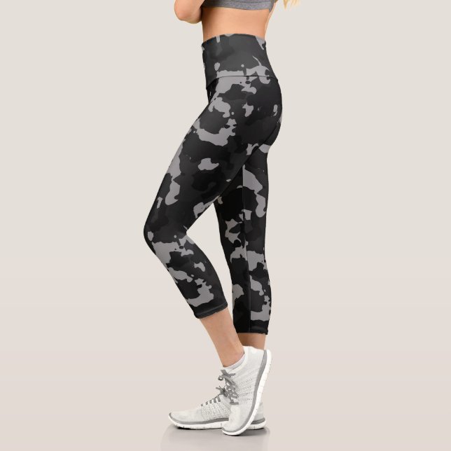 Schwarze Militärarmee Camouflage Camouflage Urban Capri Leggings (Links)