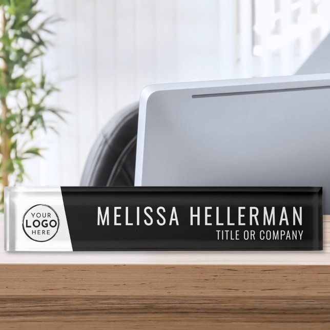 Schwarze Minimale Führungskraft des Firmenlogos Be Namensplakette (Company Logo Black Minimal Executive Professional Desk Name Plate)