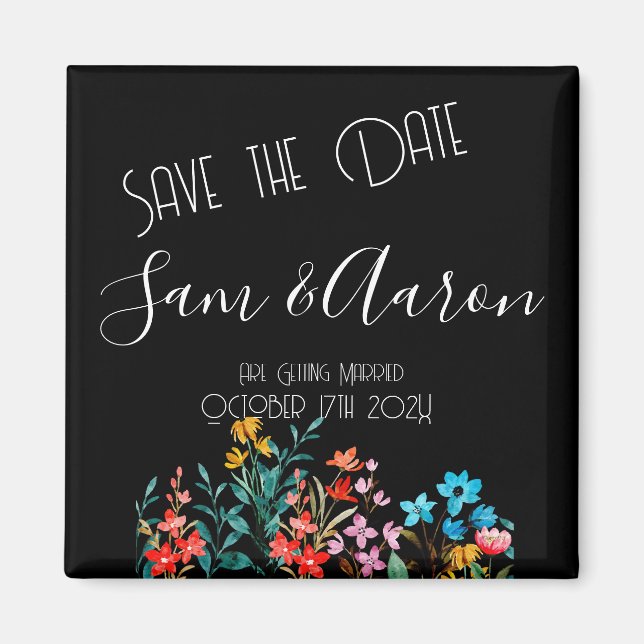 Schwarze Minimalistische Blumenhochzeit Sichern Si Magnet (Vorne)
