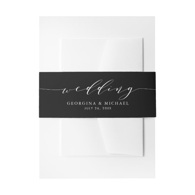 Schwarze Minimalistische Dainty-Script-Hochzeit Einladungsbanderole (Vorderseite Beispiel)