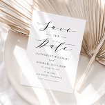 Schwarze Minimalistische Dainty-Script-Hochzeit Save The Date<br><div class="desc">Mit dieser minimalistischen Ankündigung Datum freihalten-Karte können Sie Ihre Hochzeitszeit bei Familie und Freunden bekannt geben. Es enthält ein schwarzes Malskript und eine klassische Typografie. Personalisieren Sie diese,  indem Sie Ihre Daten hinzufügen. Diese minimalistische Save the Date-Karte ist perfekt für jede Hochzeitsfeier oder Hochzeitsfeier.</div>