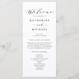 Schwarze minimalistische elegante Schrift Hochzeit Programm