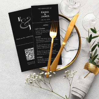 Schwarze minimalistische Hochzeit in umgekehrter S Menükarte