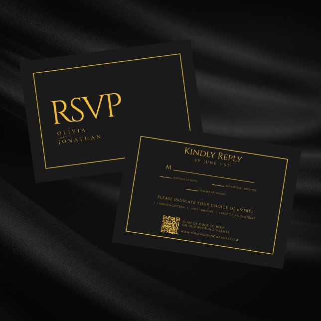 Schwarze Minimalistische Hochzeit RSVP Karte (Von Creator hochgeladen)