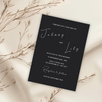 Schwarze minimalistische Hochzeitseinladung Einladung