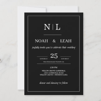Schwarze Minimalistische Hochzeitseinladung • Mode Einladung